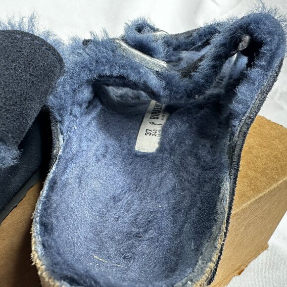 Birkenstock - Arizona Shearling Sandals in Blue Suede Slip-ons - EU Size 37 - Picture 4 of 7